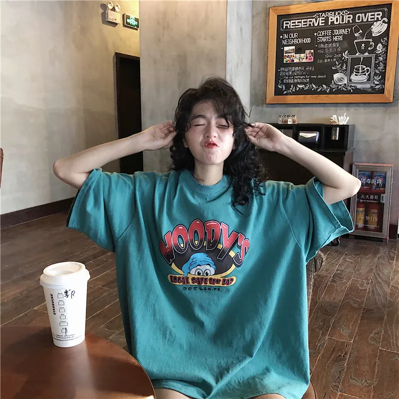 T-shirts Women Cartoon Printing Leisure Soft Loose Streetwear Tees Womens Funny T Shirt Female Harajuku Summer Clothing Girls