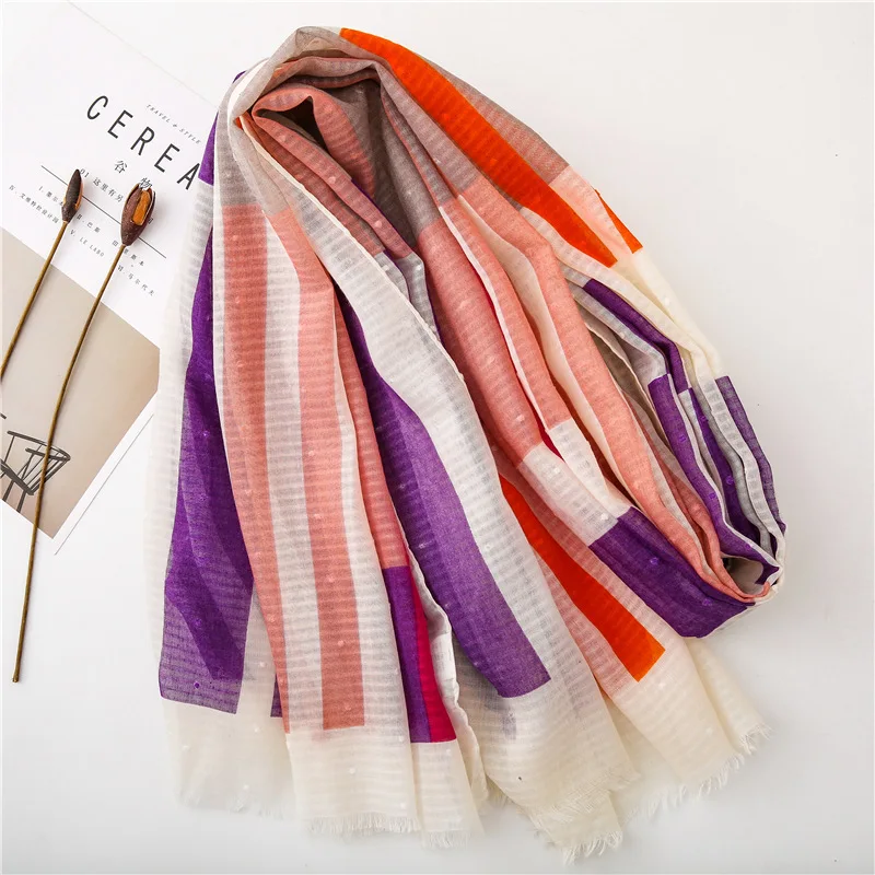 Fashion Gradient Striped Line Fringe Viscose Shawl Scarf Women High Quality Printe Pashmina Stole Bufandas Muslim Hijab 180*90Cm