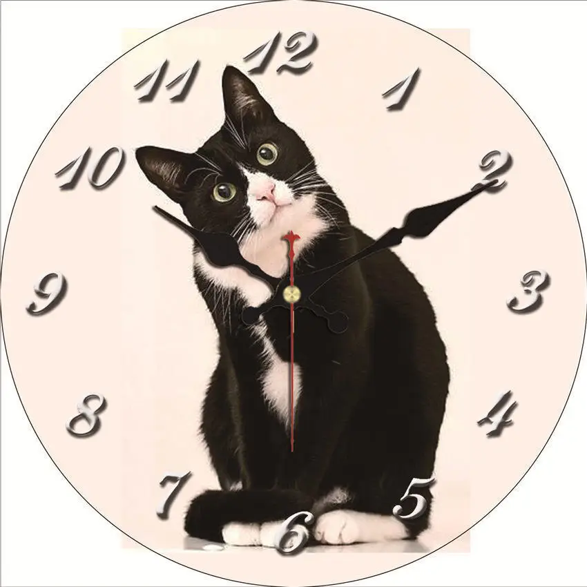 WONZOM Beer Wine Glass Silent Wall Art Large Wall Clock, Wall Watch For Home Decor Study, No Ticking Sound, Creative Decoration - Color: CatWallClock23