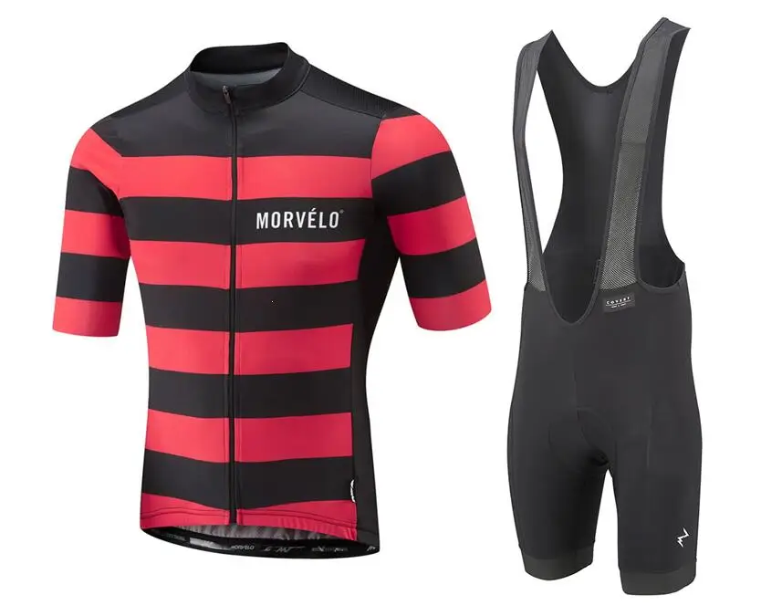 

Morvelo high quality Short sleeve cycling jersey and bib shorts Pro team race tight fit bicycle clothing set with 4D gel pad