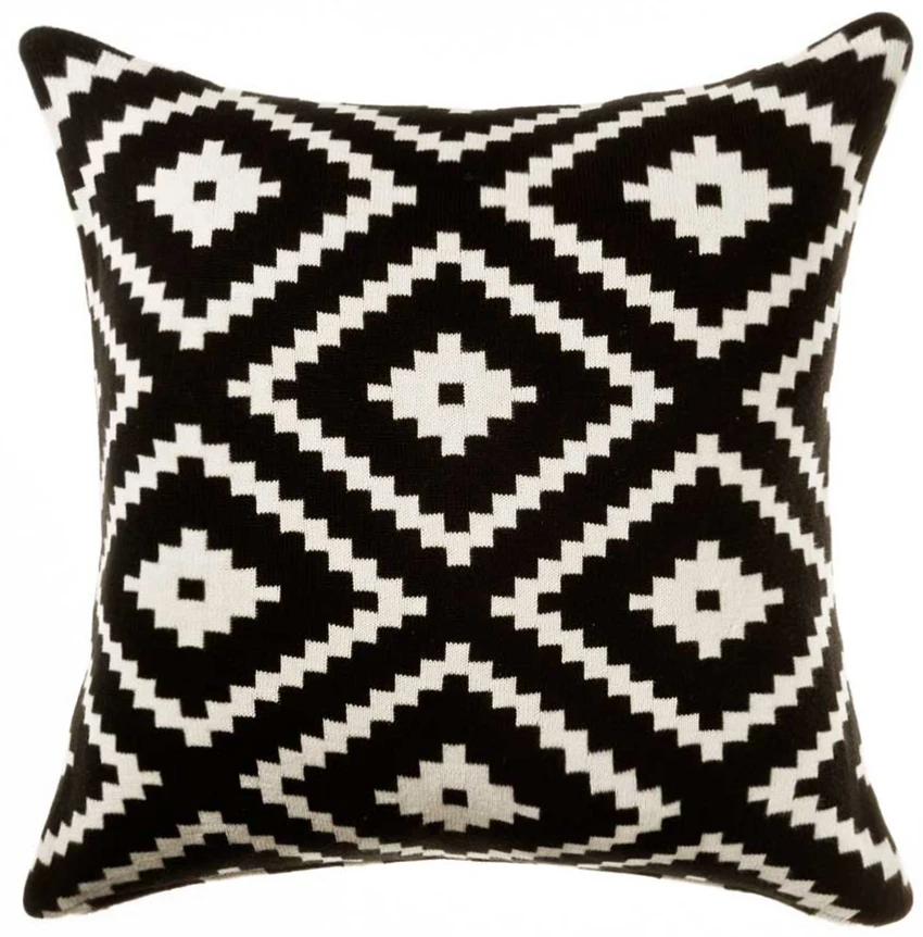 Black and White Geometric Cotton Linen Cushion Cover Square Throw