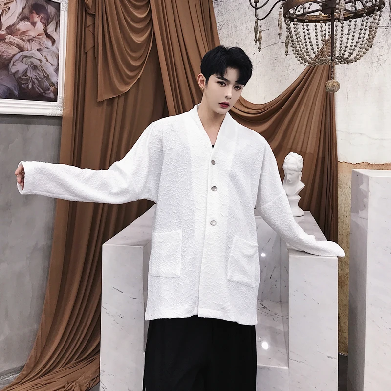 MIXCUBIC 2018 Autumn Korean style Retro art white knitting Cardigan men casual loose temperament Sweaters M-2XL |