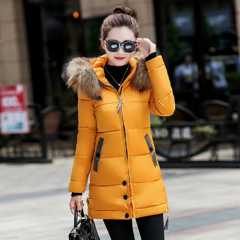 Promo  Womens Long Jackets 2018 Autumn Winter Warm Coats Cotton Parka Thickend Slim Style Yellow Red Armyg