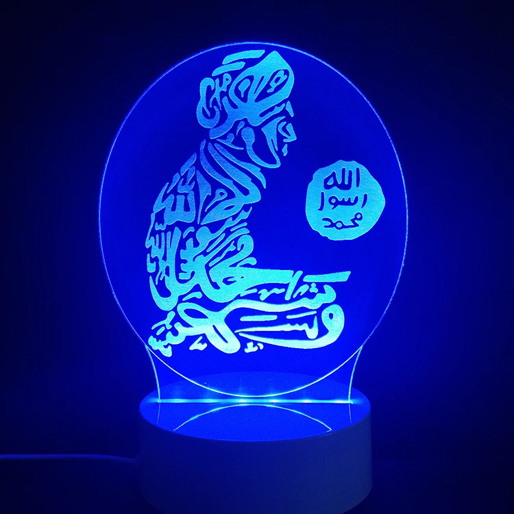 Цвета изменение beautif Ислам Лампы для мотоциклов Бог Аллах Благослови арабский кавычки свет 3D иллюзия Glow партия Декор лампы с пульта