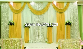 

Special Offer 10ftx10ft sequin wedding backdrop curtain with swag backdrop/ wedding decoration romantic Ice silk stage curtains