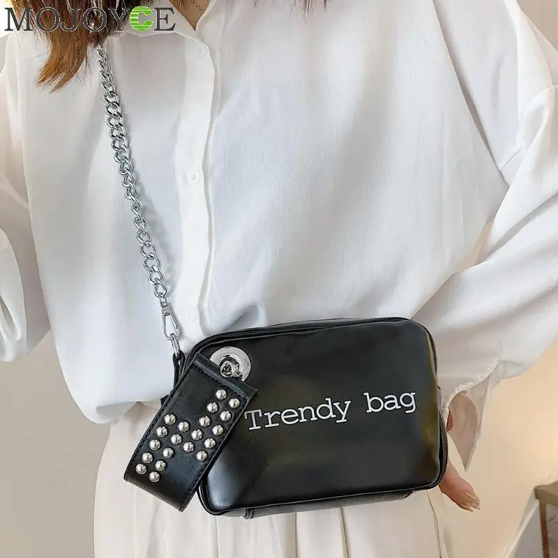 

Fashion Ladies Rivet Decor Letter Print Shoulder Messenger Handbags PU Leather Casual Women Chain Crossbody Bags