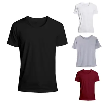 

4 Colors Mens Trendy Short Sleeve Classic Basic Solid Color Workout Sports Blouse Casual Slim Fit O-Neck Pullover Tops