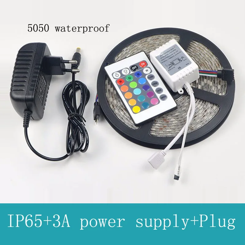 

SMD 5050 RGB LED Strip Light Silicon Waterproof 300 LEDs 5M Flexible Tape Kit +IR Remote Controller+DC12V Power Supply Adapter