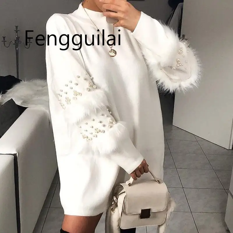 

Pullover Women&#39s Jumper Pearl loose rabbit fur Sweater Female Jumper Women Warm Sweaters thick Winter Knitted Oversized Sweat