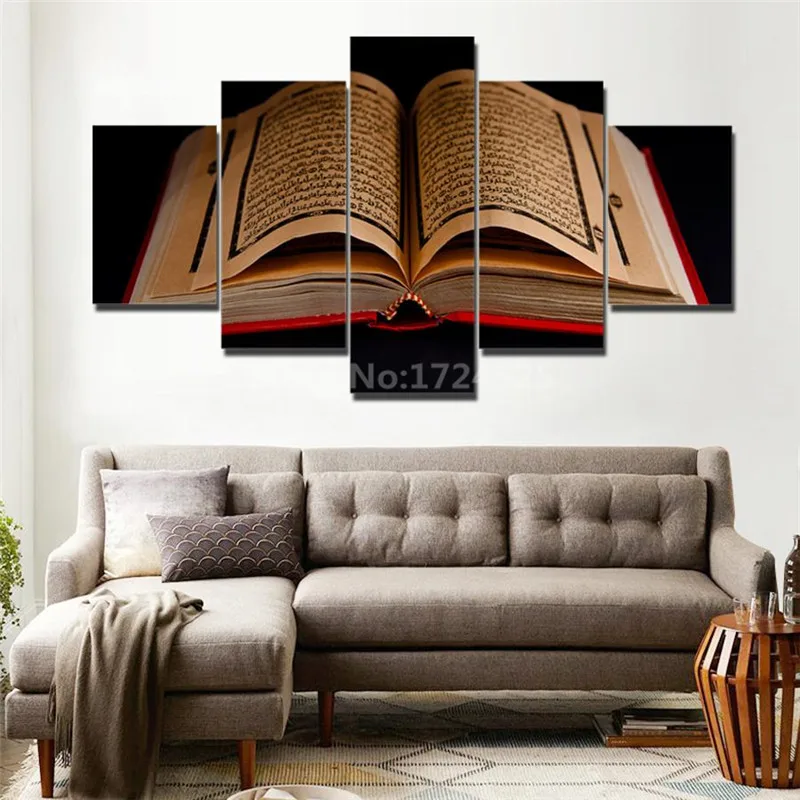 HD-Prints-Canvas-Pictures-Wall-Art-Framework-5-Pieces-Koran-Islamic-Scriptures-Paintings-Holybook-Quran-Poster