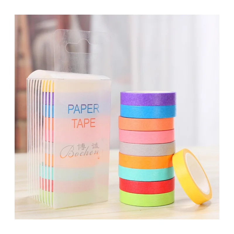 

10 Pcs/box Rainbow Solid Color Japanese Masking Washi Sticky Paper Tape Adhesive Printing DIY Scrapbooking Deco Washi Tape Lot