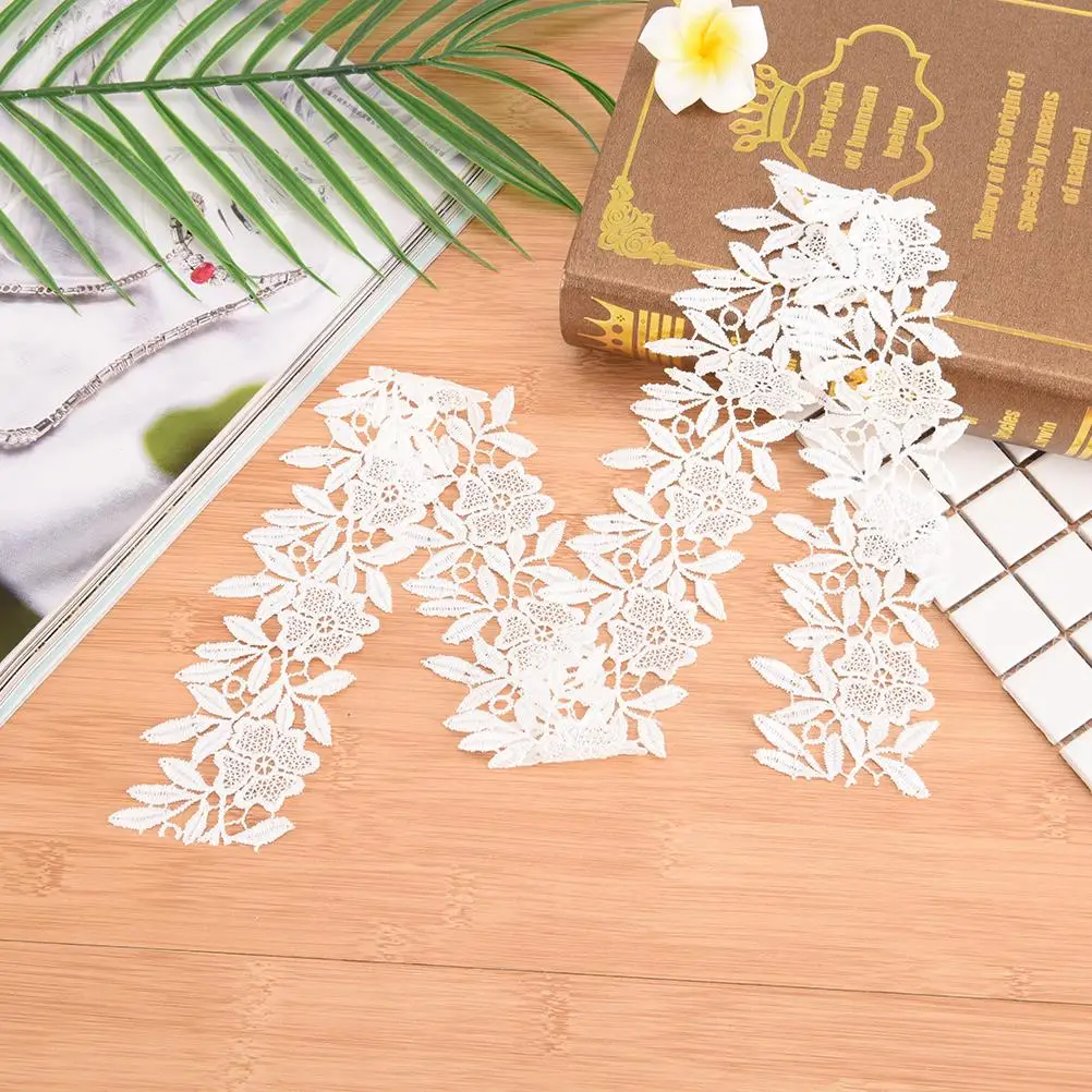 

1Yard Width 5.7cm Flower Double Layered White Lace Trim Applique Cord Hollow Out Lace Fabric DIY Scrapbooking Sewing Accessories