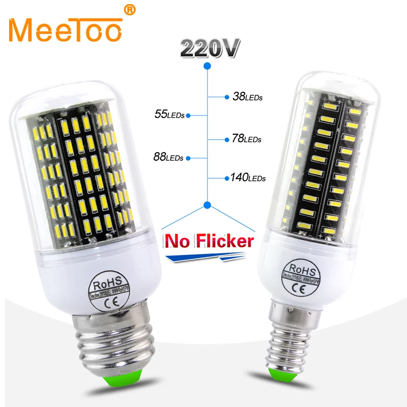 

E14 / E27 Led Bulbs Lamps 38-140Leds AC220V 230V 240V High Power Bombillas Led Lights No Flicker Design Lamapada Lighting 1PCS