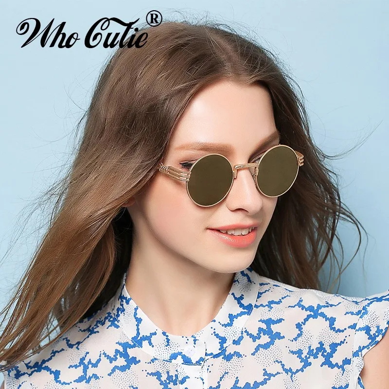 Круглые Солнцезащитные очки Who Cutie в стиле стимпанк круглые золотые ретро 2017