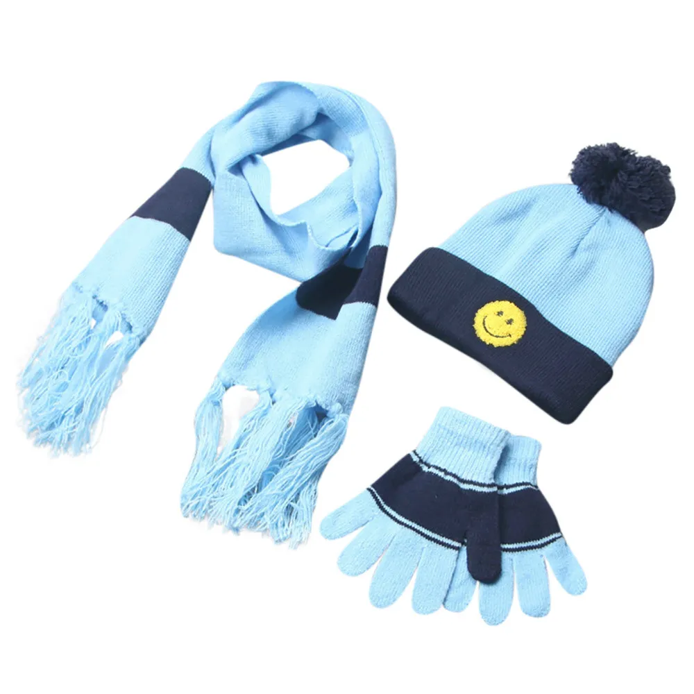 TELOTUNY Детский шарф Перчатки и головной убор, комплект детской одежды От 3 до 10 лет зимняя одежда для мальчиков и девочек; теплые U71219