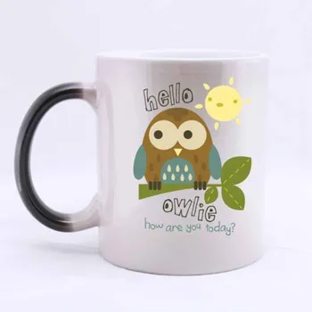 

Cute Cartoon Owl how are you today Heat Color Changing Mug Magic Coffee Mug Ceramic/11 Oz Morphing Mug - Best Gift For Birthday