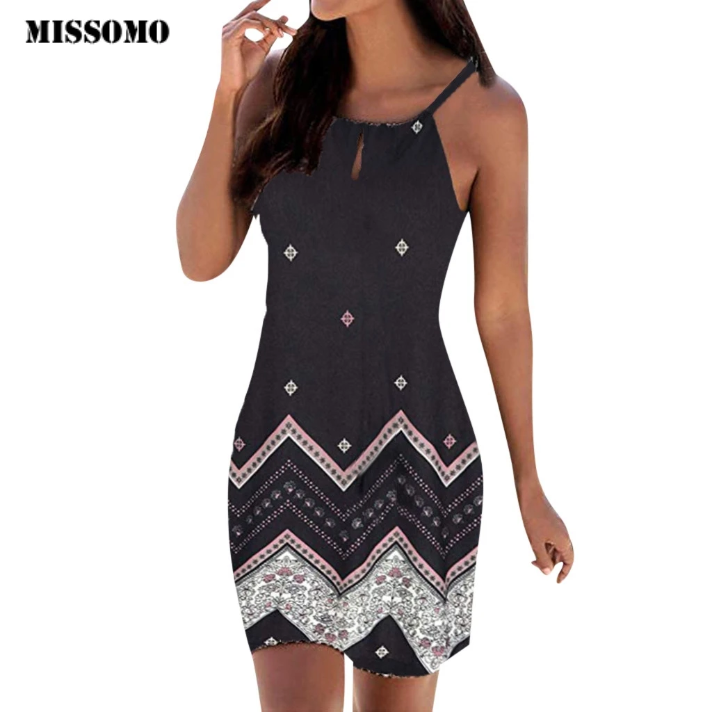 

MISSOMO Women summer dress Halter Neck Boho Sleeveless Casual Mini Beachwear beach Dress women clothes Sundress Vestidos 624