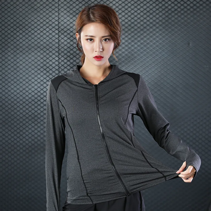 Hooded Women Training Jacket Long Sleeve Sweatshirt Ladies Yoga Sports