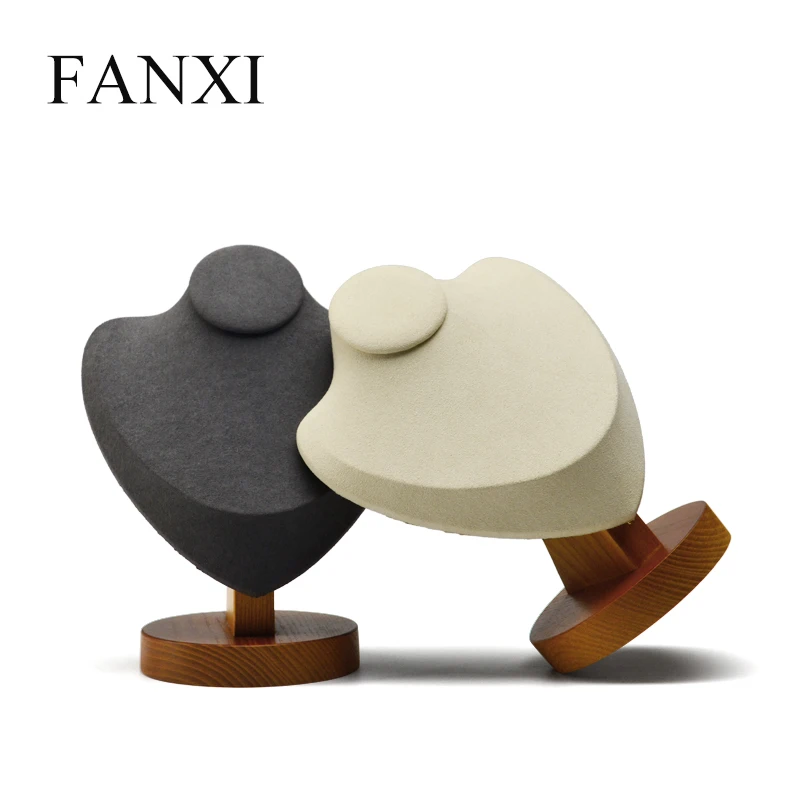 

Cream-white&Dark gray Necklace Pendant Display Stand Solid wood with Microfiber for Showcase Jewelry Exhibition Holder Shelf
