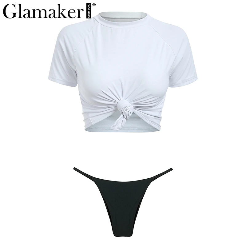 Glamaker Узелок Белый сексуальный женский костюм стринги из двух частей женский укороченный короткий пляжный костюм Вечерние боди ВЕСНА Новинка