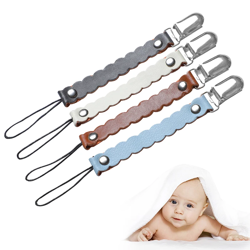 Leather Baby Short Pacifier Chain Clip Soother Nipple Holder Clasps