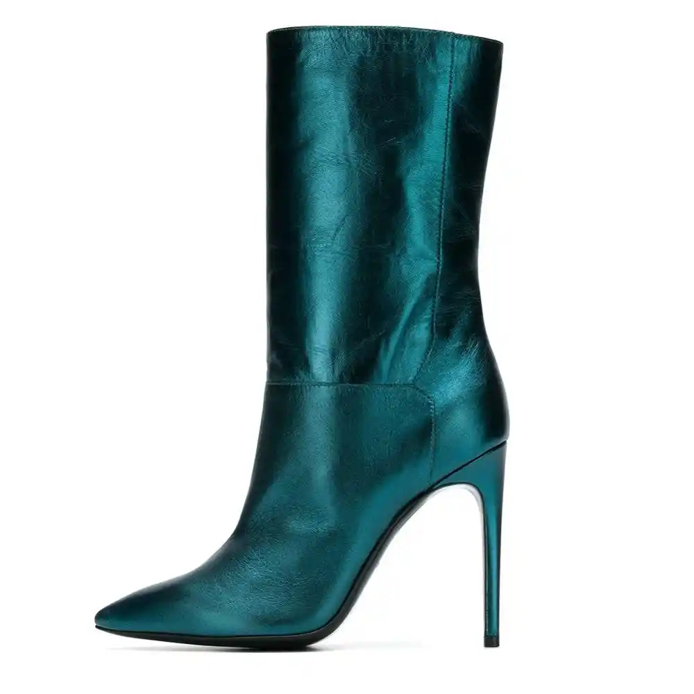 metallic blue booties
