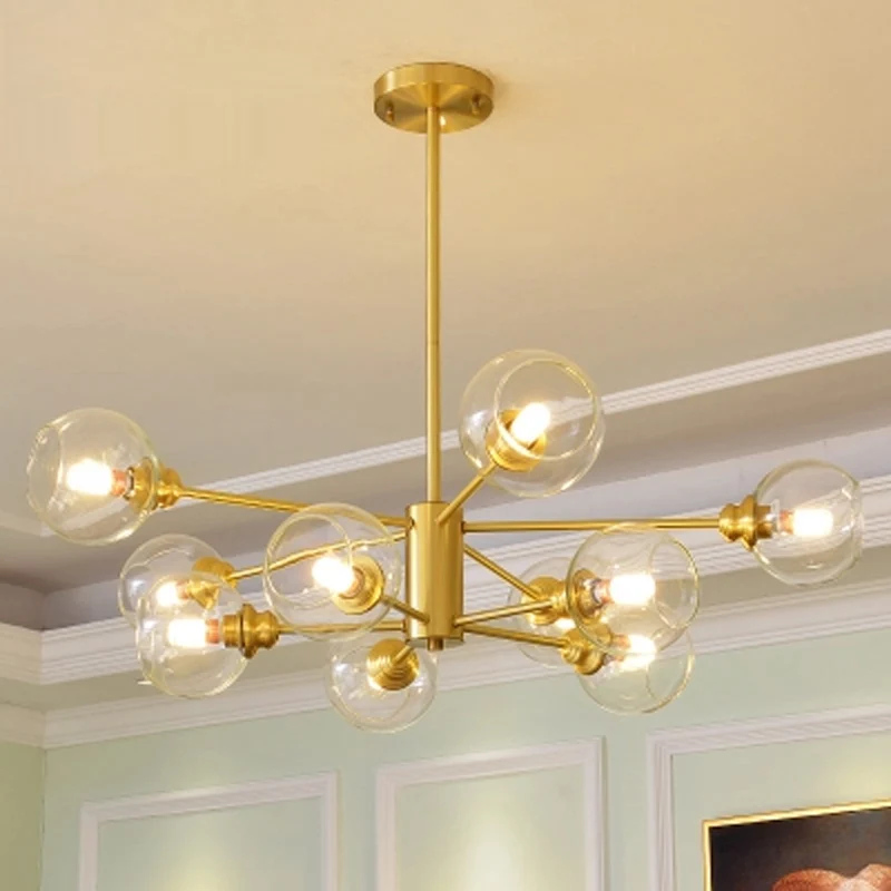 

Modern minimalist golden copper creative molecular lamp Nordic living room chandelier E27 decorative home lighting lamp