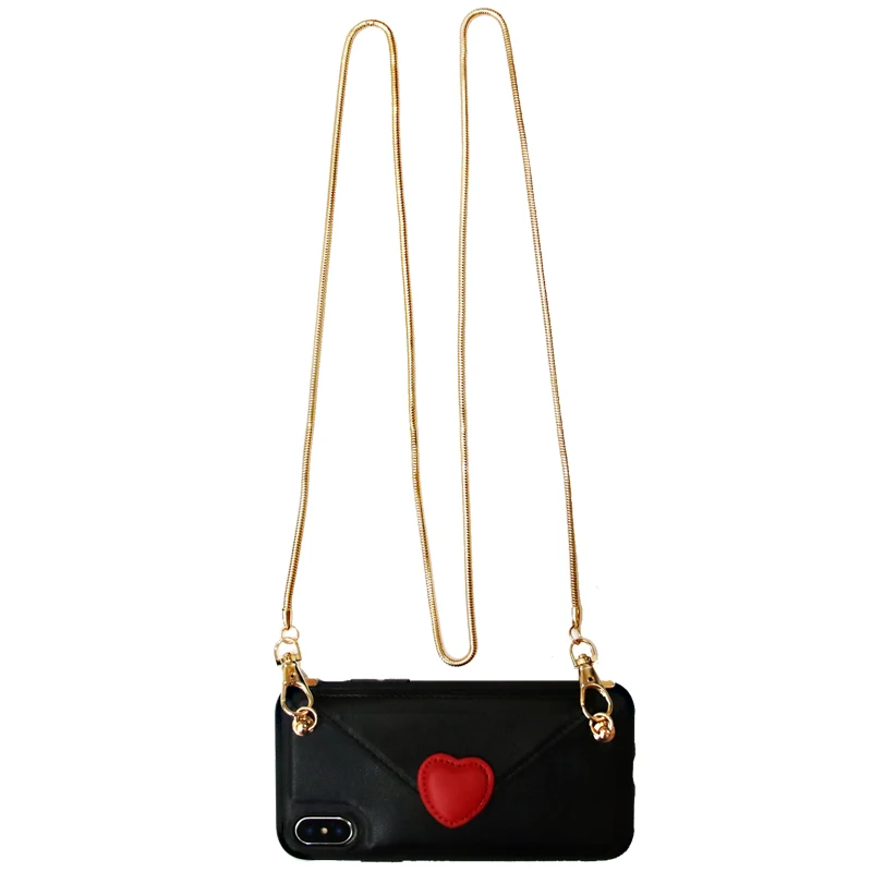 Fashion Red Love Heart Clasp Card Bag Purse Metal Chain Handbag Leather Case Cover For Iphone 11 Pro XS Max XR X 8 7 6 6S Plus