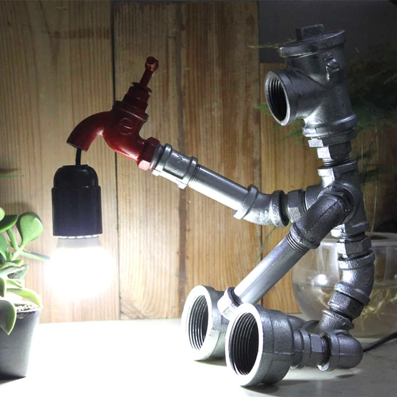 

vintage bed lamp black silvery bronze robot LED Edison bulb table lamp loft bedside lamp free shipping 4