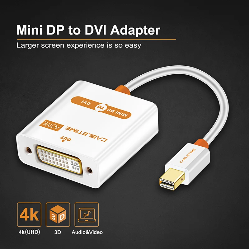 CABLETIME Mini Displayport to DVI Cable Adapter to Female ACTIVE Cable Thunderbolt Mini DP M to DVI F for MacBook/Pro/Air C066 CABLETIME Mini Displayport to DVI Cable Adapter to Female ACTIVE Cable Thunderbolt Mini DP M to DVI F for MacBook/Pro/Air C066