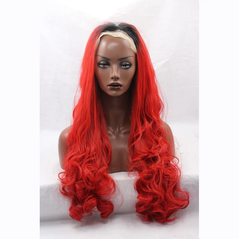 Inexpensive Synthetic Sexy Lace Front Curly Dark Red Wig For Women High