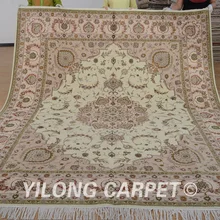 Yilong 8'x10' античный ручной работы Шелковый шерстяной ковер бежевый изысканный ручной работы шерсть турецкий ковер(1325