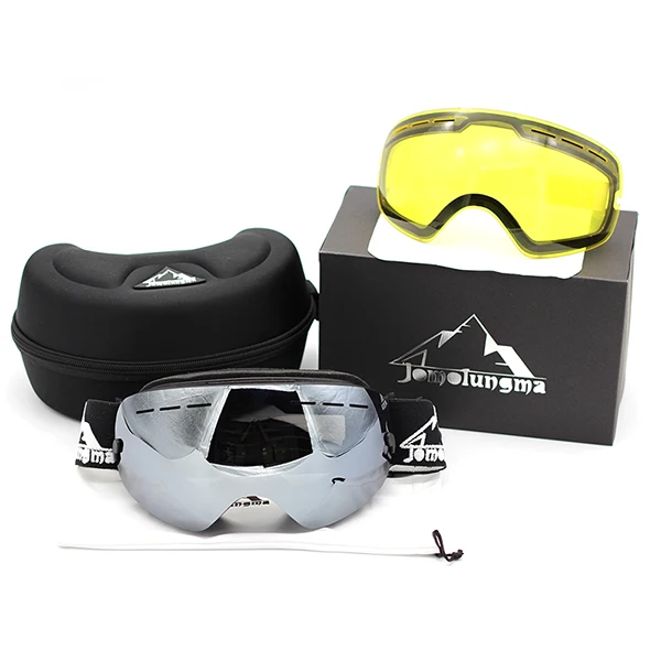 Jomolungma лыжные очки двойной большой сферической линзы UV400 Защита Анти-туман Для мужчин Для женщин Лыжный Спорт очки с большой EVA чехол SGC00104 - Цвет: With Yellow Lens