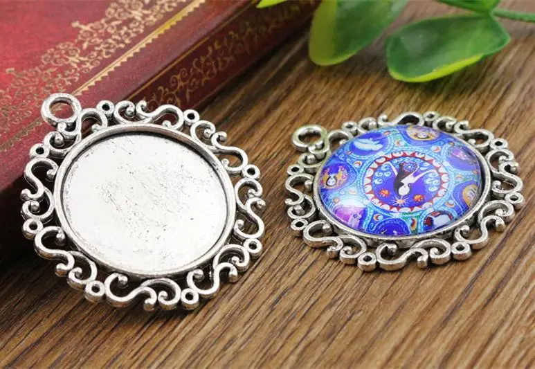 

New Fashion 3pcs 25mm Inner Size Antique Silver Cool Style Cabochon Base Setting Charms Pendant (A6-04)