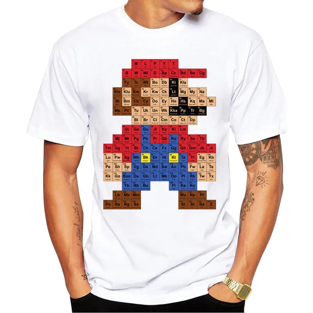

2018 Men Fashion T shirt Hipster Printed Tee Shirts Short Sleeve Tops Super Mario periodic table T-Shirt