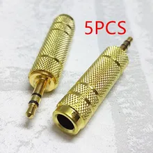 5 шт. мм 3,5 мм штекер мм до 6,5 мм Женский адаптер 3,5 штекер до 6,35 Jack стерео аудио для микрофона наушников AUX кабель конвертер золото