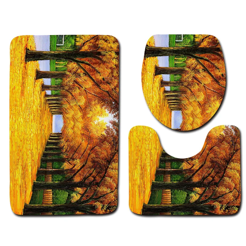 

Bathroom Mat Set 3pcs Flowers Scenery Pattern Bath Mat Anti Slip Shower Mat Bathroom Toilet Mat Sets Bathroom Products