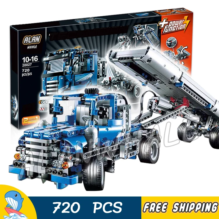 

720pcs Techinic 2in1 Motorized Container Truck 20027 DIY Model Building Kit Blocks Electirc Motors Toys Compatible With Lego