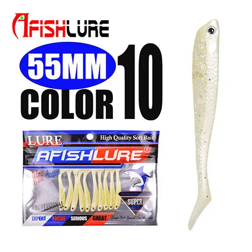 Afishlure Мягкая приманка для рыбы 55 мм 1,15g для рыбалки, мягкие блесны на удочку силиконовые бас гольян приманки твердая приманка Пластик приманка рыболовные 10 шт./пакет - Цвет: Color10