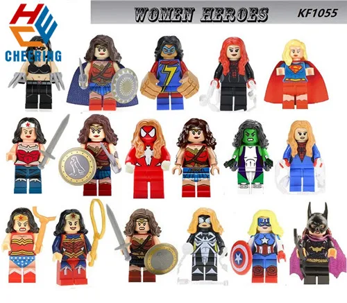 

20Pcs Building Blocks Super Heroes Woman Spider-Woman She Hulk Plastic Female Captain America Bricks Toys For Kid KF1055