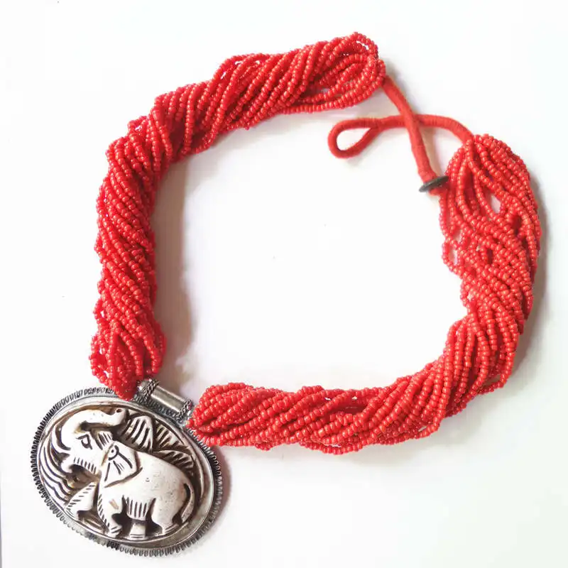 

TNL548 Nepal Hand Carved Elephant pendants Necklace Tibetan Jewerly