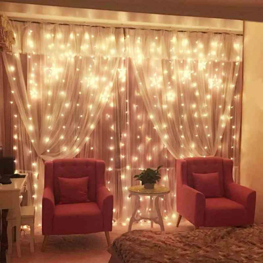 Thrisdar 3X2M 3X3M LED Curtain Christmas Fairy String Light Garland Outdoor Holiday Wedding Party Window Icicle Light