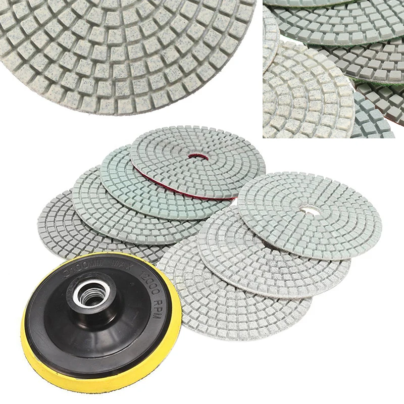8pcs 4 inch Diamond Polishing Pads Wet/Dry Granite Concrete Marble Sanding Disc Set with Backer Pad