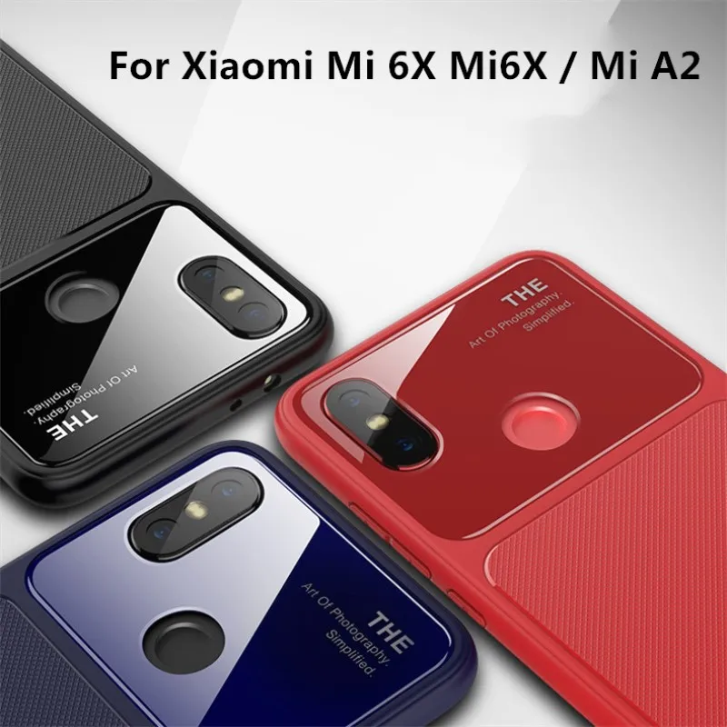 

Luxury Shockproof Silm Silicone TPU Hard Glass Back Cover Case For Xiaomi Mi 6X Mi6X / Mi A2 Case Cover Phone Shell