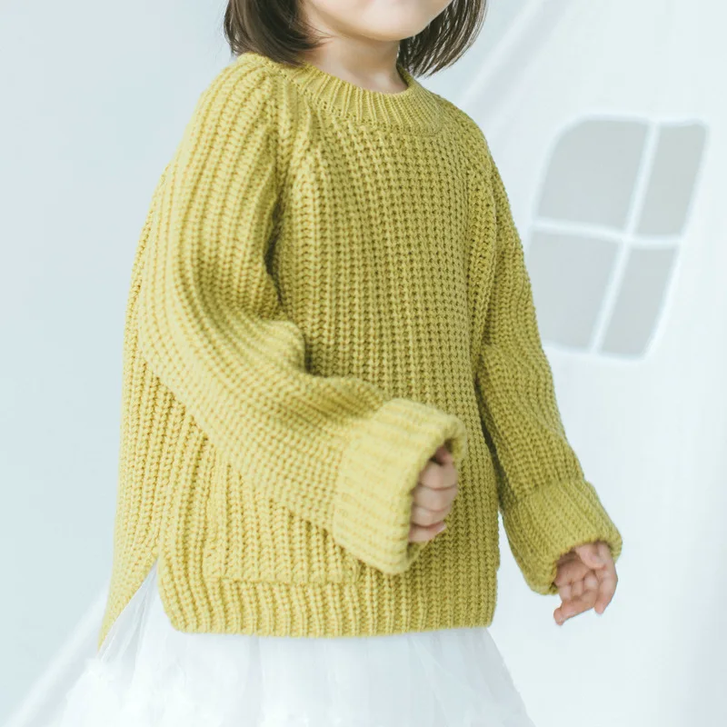 Winter Korean Style Loose Girls Sweaters Thicken Kids Knitting