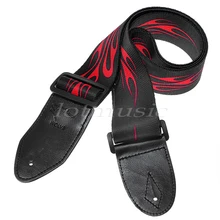 Guitar Strap Leather End Adjustable Belt for Bass Folk Acoustic Electric Guitar Parts Accessories Black Red Flame