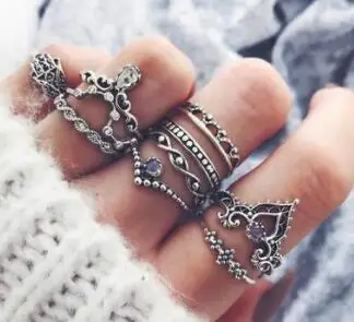 

10pcs/Pack Vintage Purple Crystal Rings Lucky Stackable Midi Rings Knuckle Ring Set of Rings for Women Jewelry Party