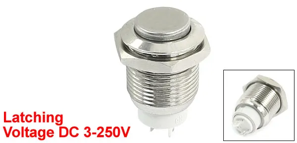 DC 3-250V SPST 2 Terminals High Flat Head 16mm Thread Panel Mount Locking Metal Push Button Switch.Bjpg