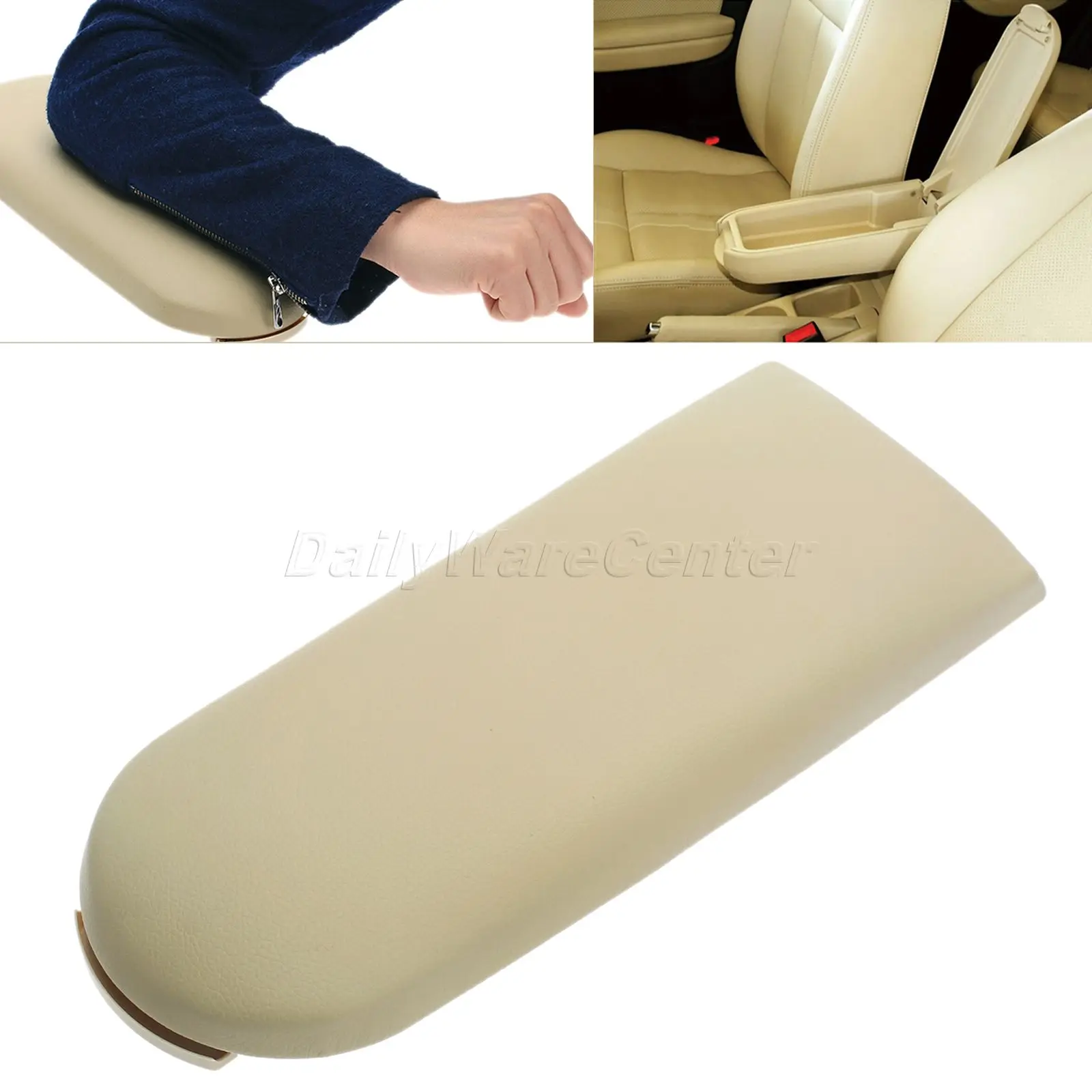 

1Pc Beige PU Leather Center Console Latch Lid Armrest Storage Box Cover For Volkswagen GOLF JETTA PASSAT BORA 99-04 BETTLE 98-05