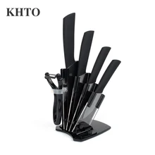 KHTO Kitchen knives Ceramic Knives Accessories set 3″ Paring 4″ Utility 5″ Slicing 6″ chef Knife+Holder+Peeler Black Blade